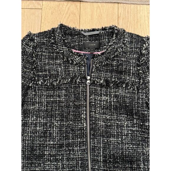 Size 6 J.Crew Tweed Swing Lady Coat Black Wool Blend Fringe Trim Coat MSRP $198 - Picture 7 of 13
